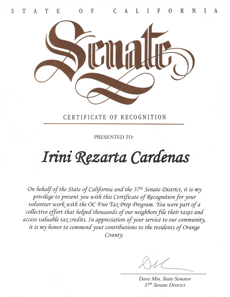 CA Senate Recognition