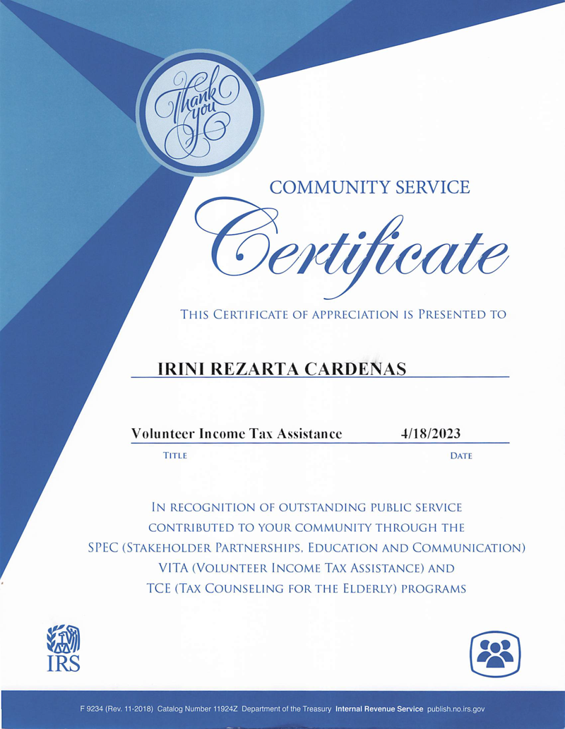 IRS Certificate