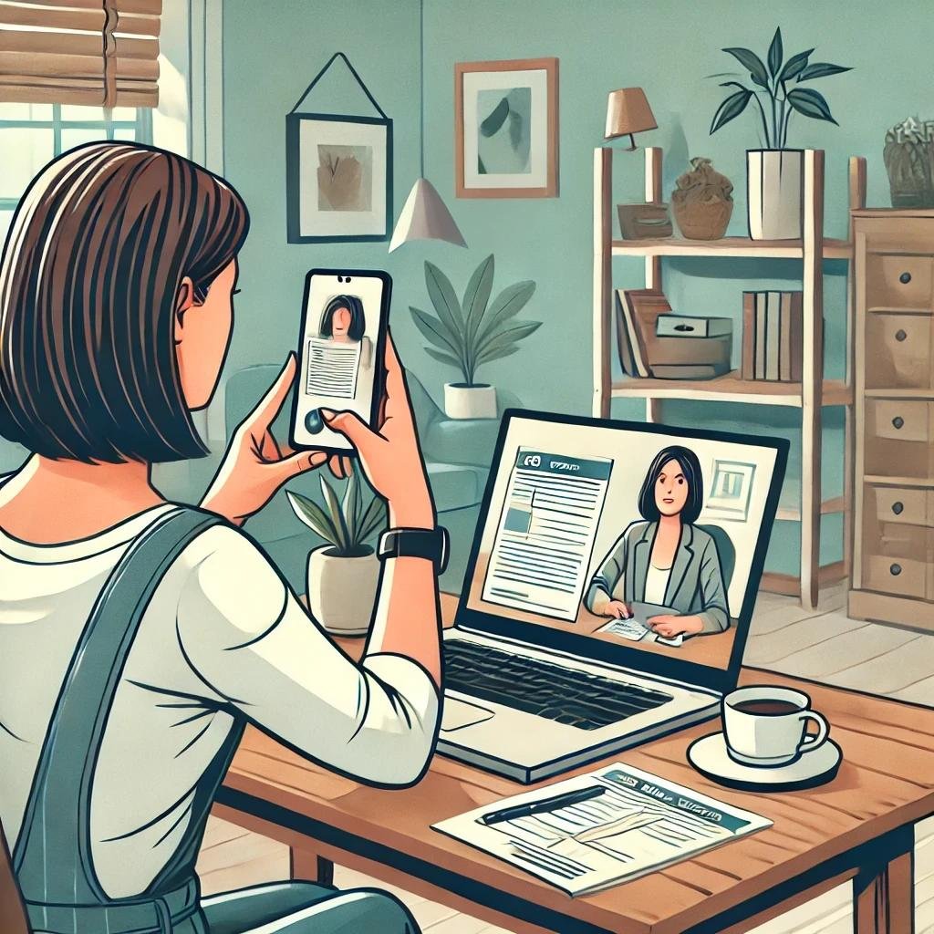 Cartoon of people having a meeting over laptop