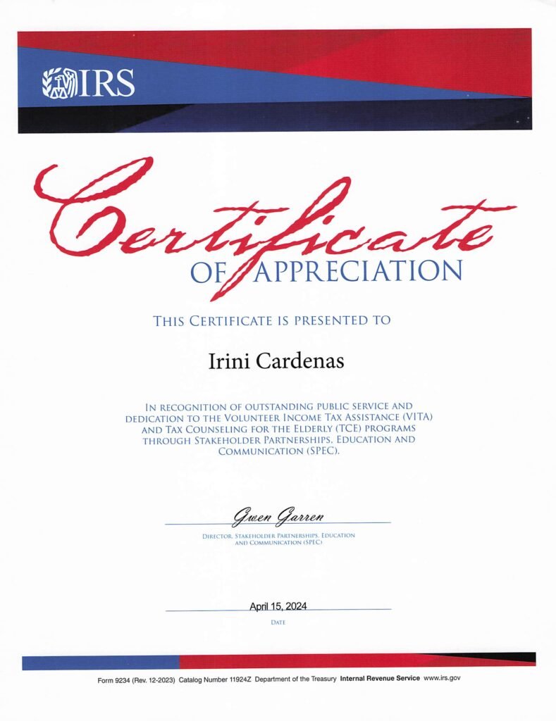 IRS Certificate of Appreciation