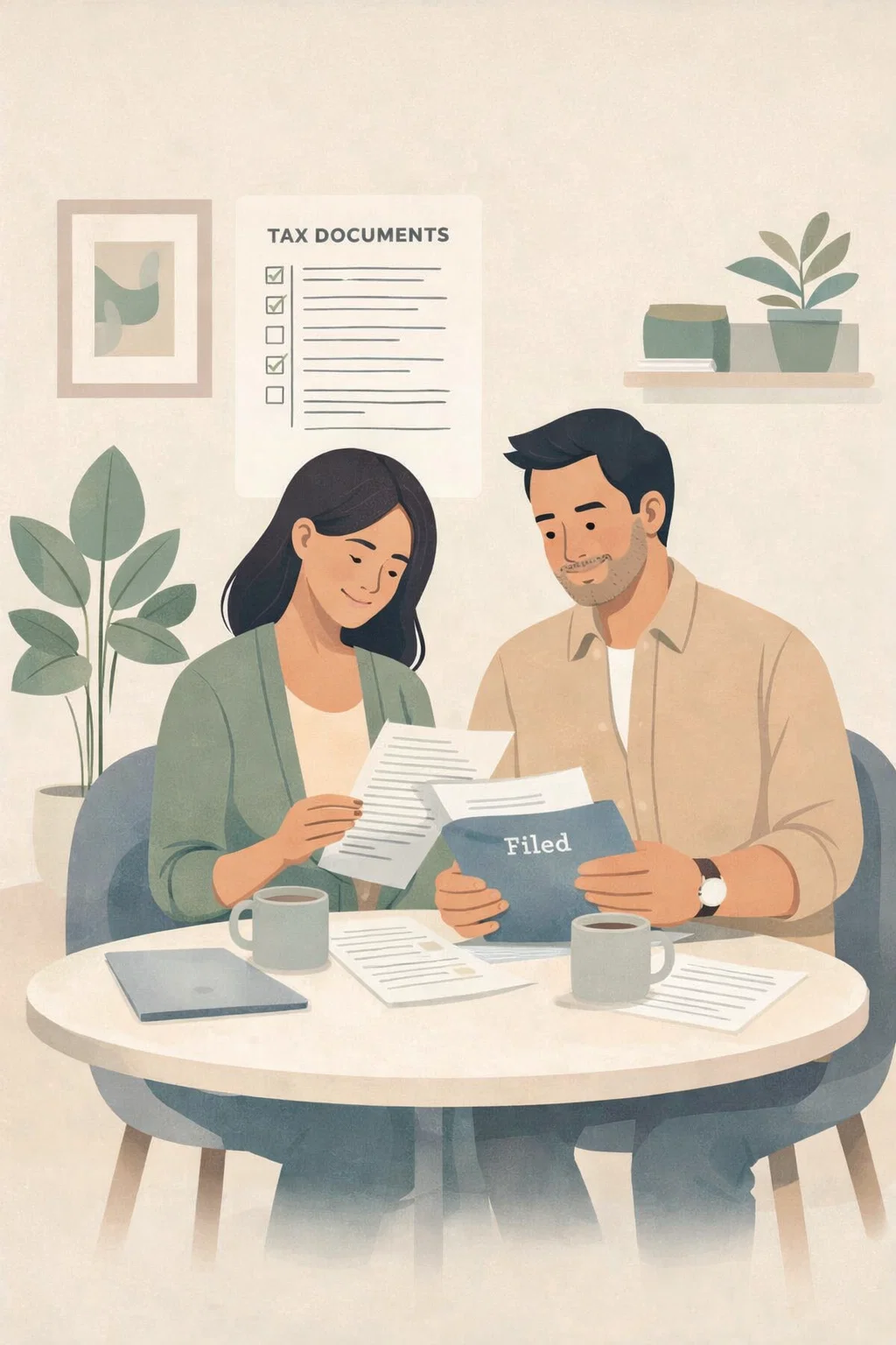 Couple reviwing their tax returns